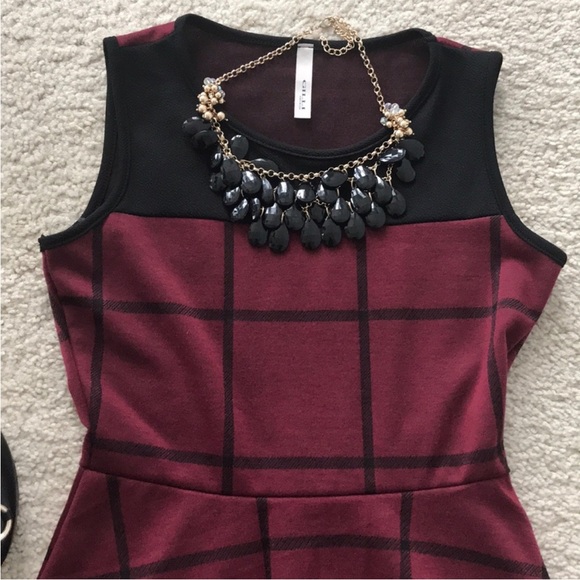 Black & Wine Color Fit & Flare Dress - Picture 2 of 5